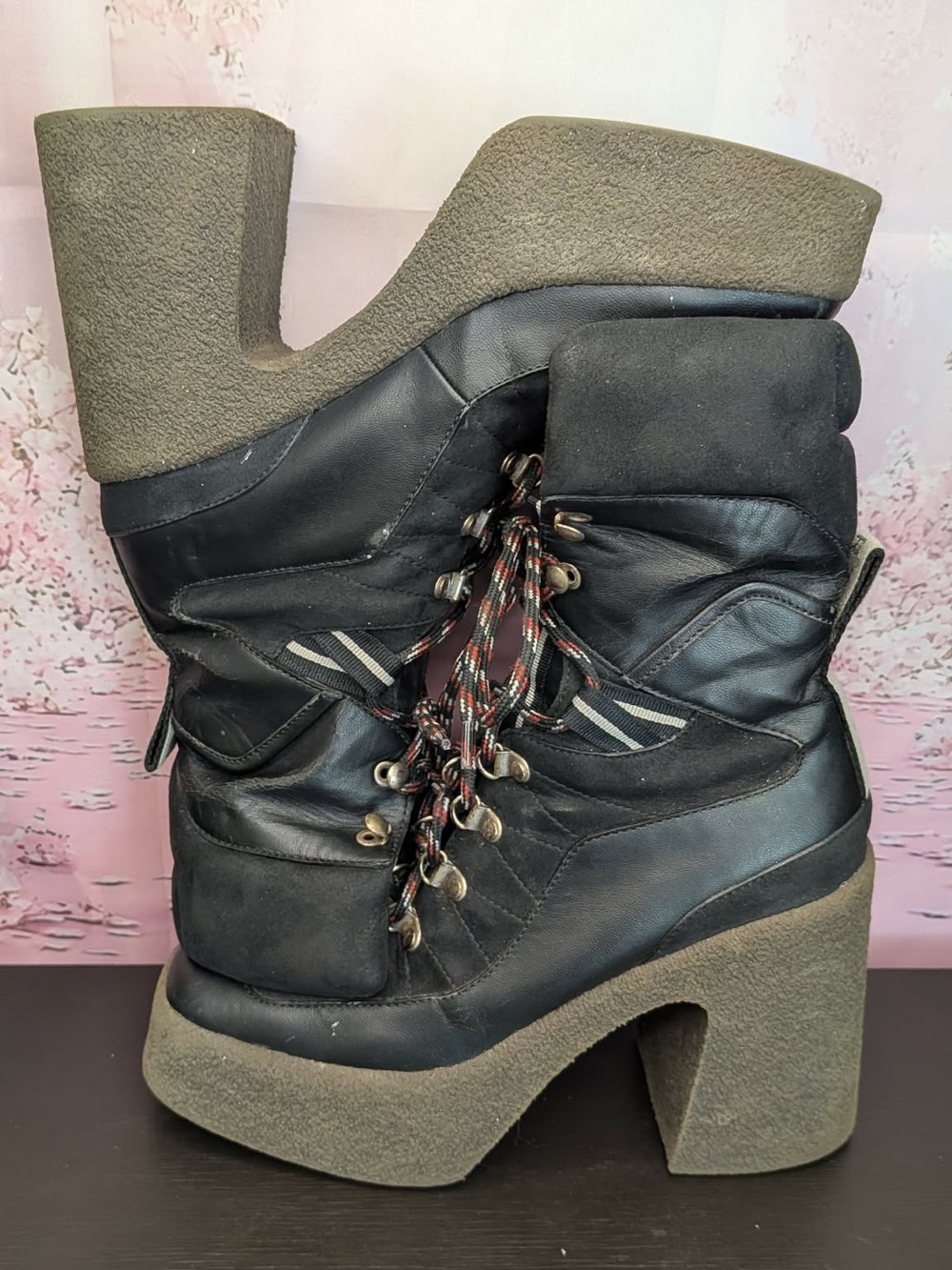 Stella McCartney black and brown lace up boots size 37.5 US 7 vegan leather PO